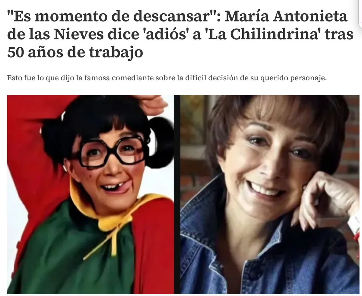 Nota de prensa sobre el adiós de María Antonieta de las Nieves a La Chilindrina tras 50 años